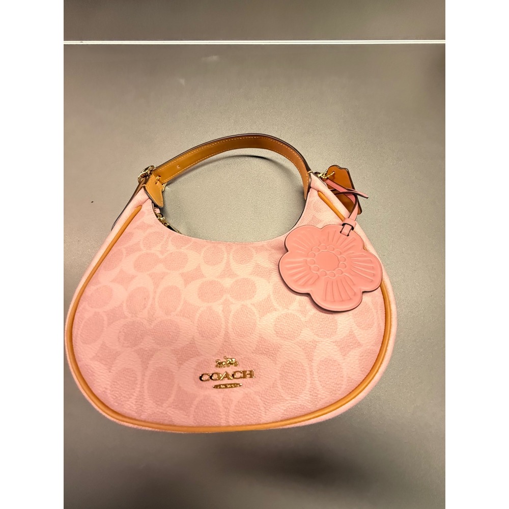 Coach‎ Emily Shoulder Bag Signature Canvas Powder Pink CDW86 Floral Charm NWT - Picture 3 of 14